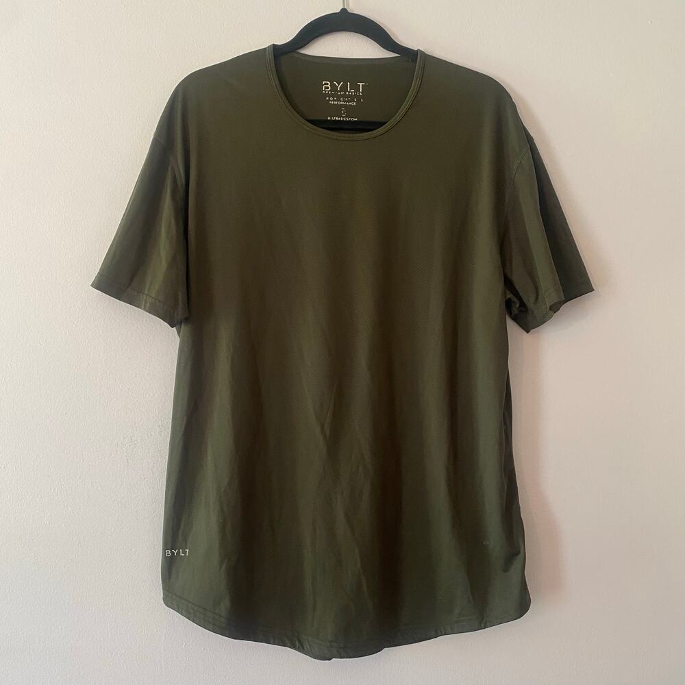 BYLT Gray Green Performance Short Sleeve Tee T-Shirt Gorpcore Men's size Large